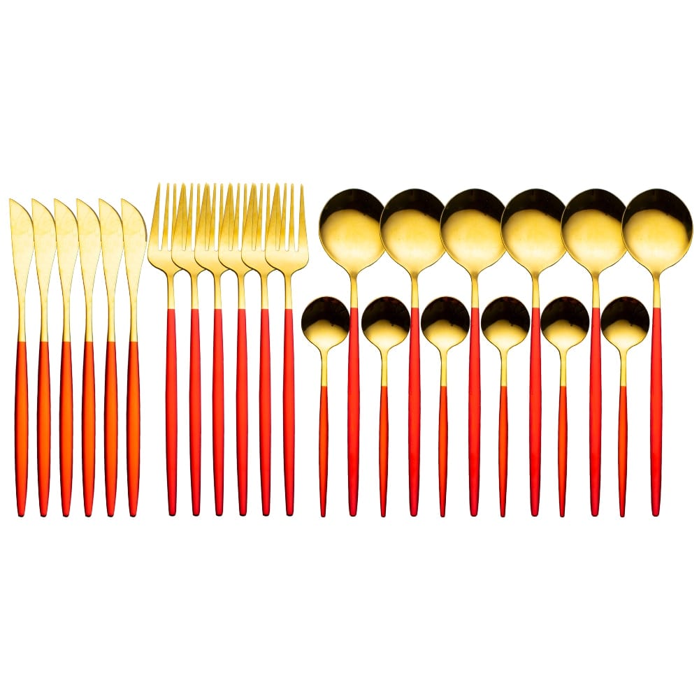 Unique 24pcs Cutlery Set Stainless Steel - Red Gold - 0 - HomeRelaxOfficial