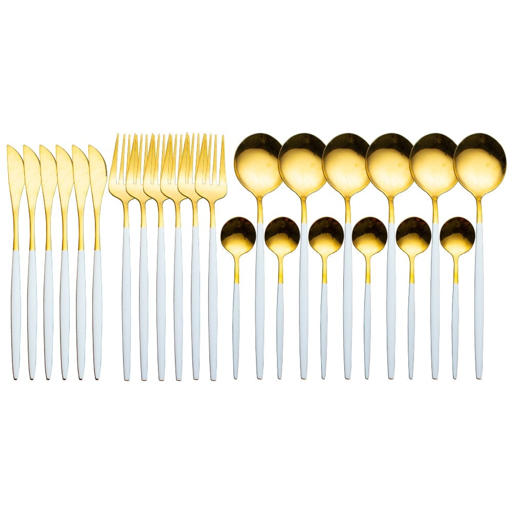 Unique 24pcs Cutlery Set Stainless Steel - White Gold - 0 - HomeRelaxOfficial