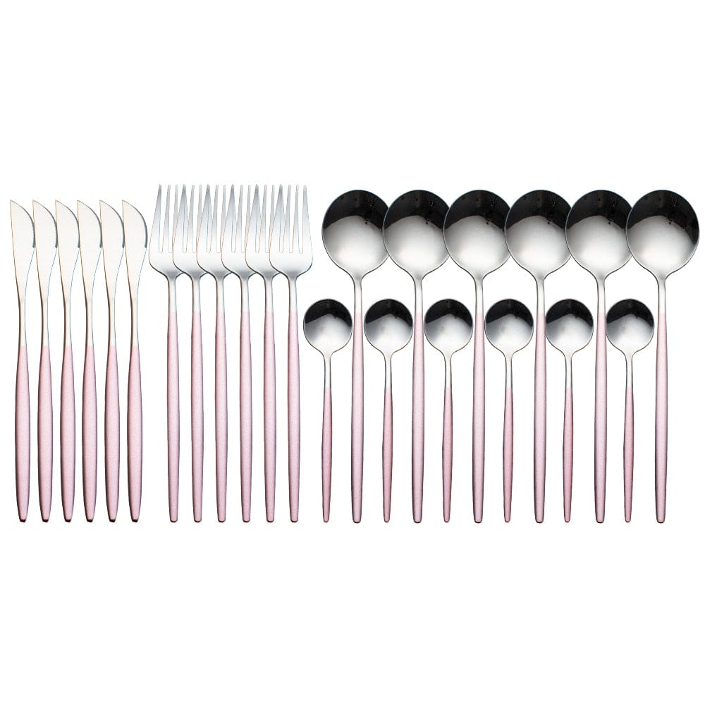 Unique 24pcs Cutlery Set Stainless Steel - Pink Silver - 0 - HomeRelaxOfficial