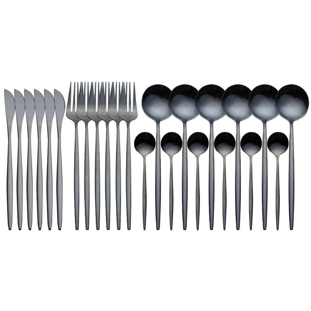 Unique 24pcs Cutlery Set Stainless Steel - Black - 0 - HomeRelaxOfficial