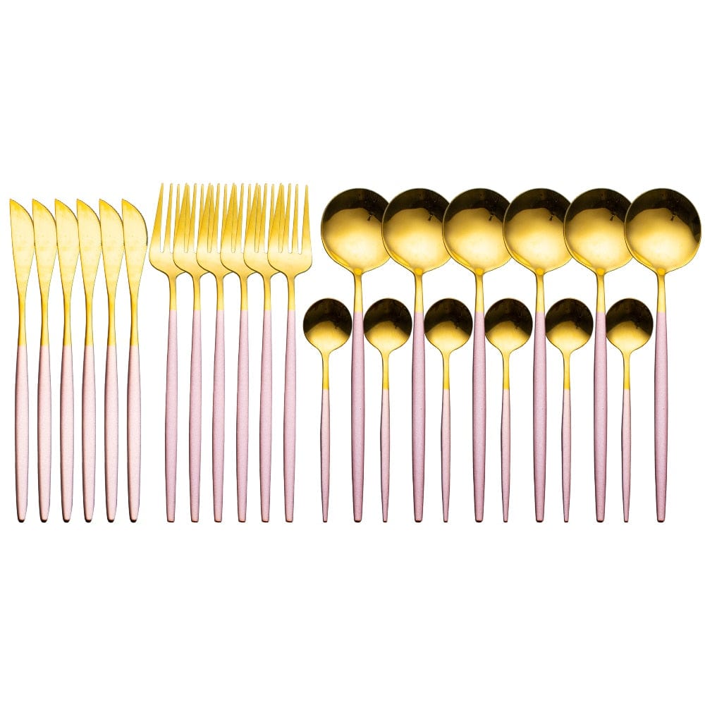 Unique 24pcs Cutlery Set Stainless Steel - Pink Gold - 0 - HomeRelaxOfficial