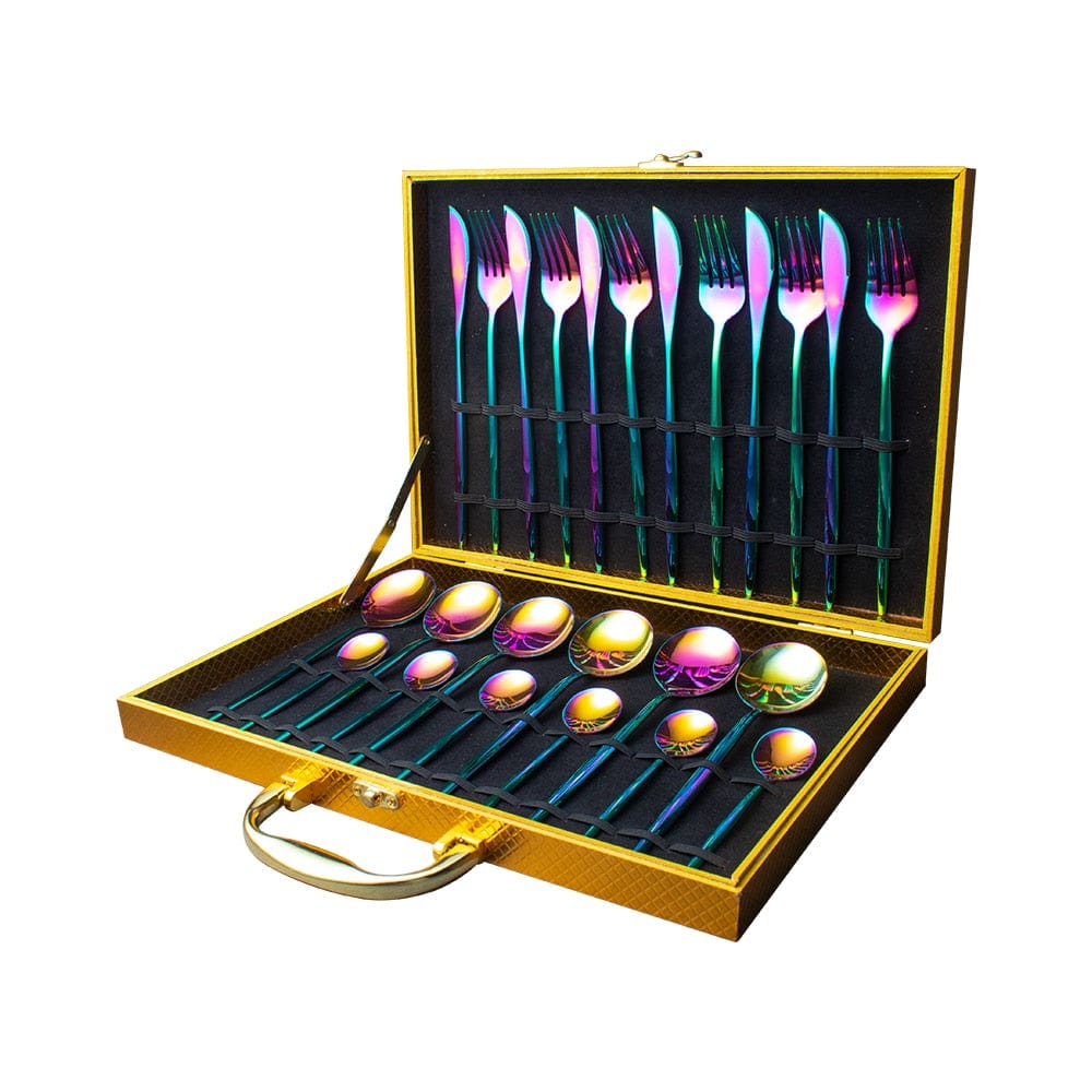 Unique 24pcs Cutlery Set Stainless Steel - Rainbow With Box - 0 - HomeRelaxOfficial
