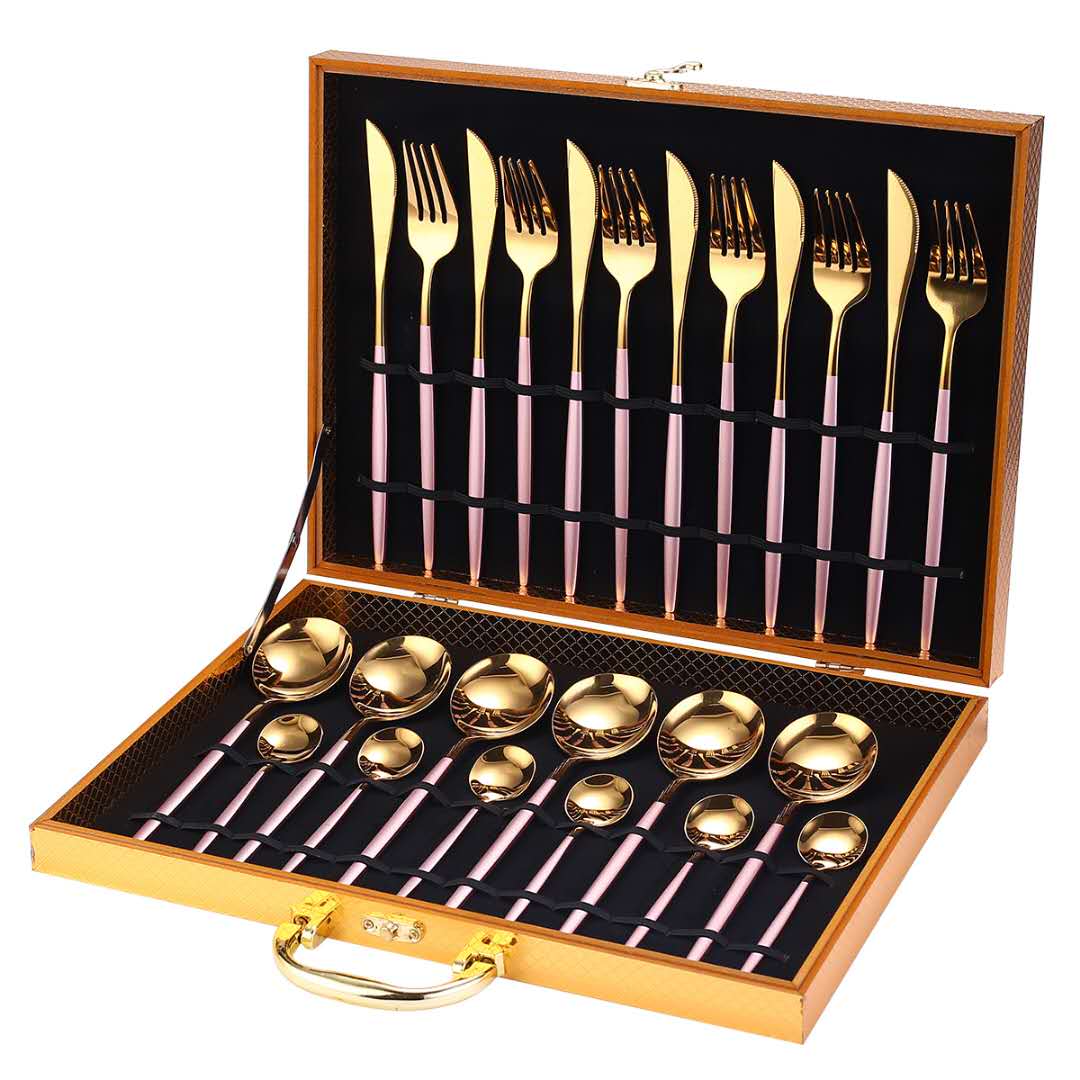 Unique 24pcs Cutlery Set Stainless Steel - Pink Gold With Box - 0 - HomeRelaxOfficial