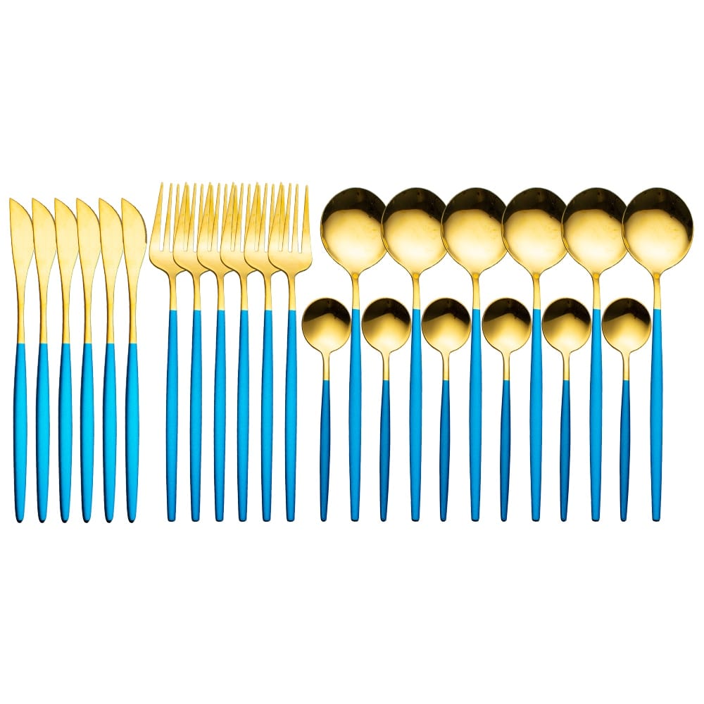 Unique 24pcs Cutlery Set Stainless Steel - Blue Gold - 0 - HomeRelaxOfficial
