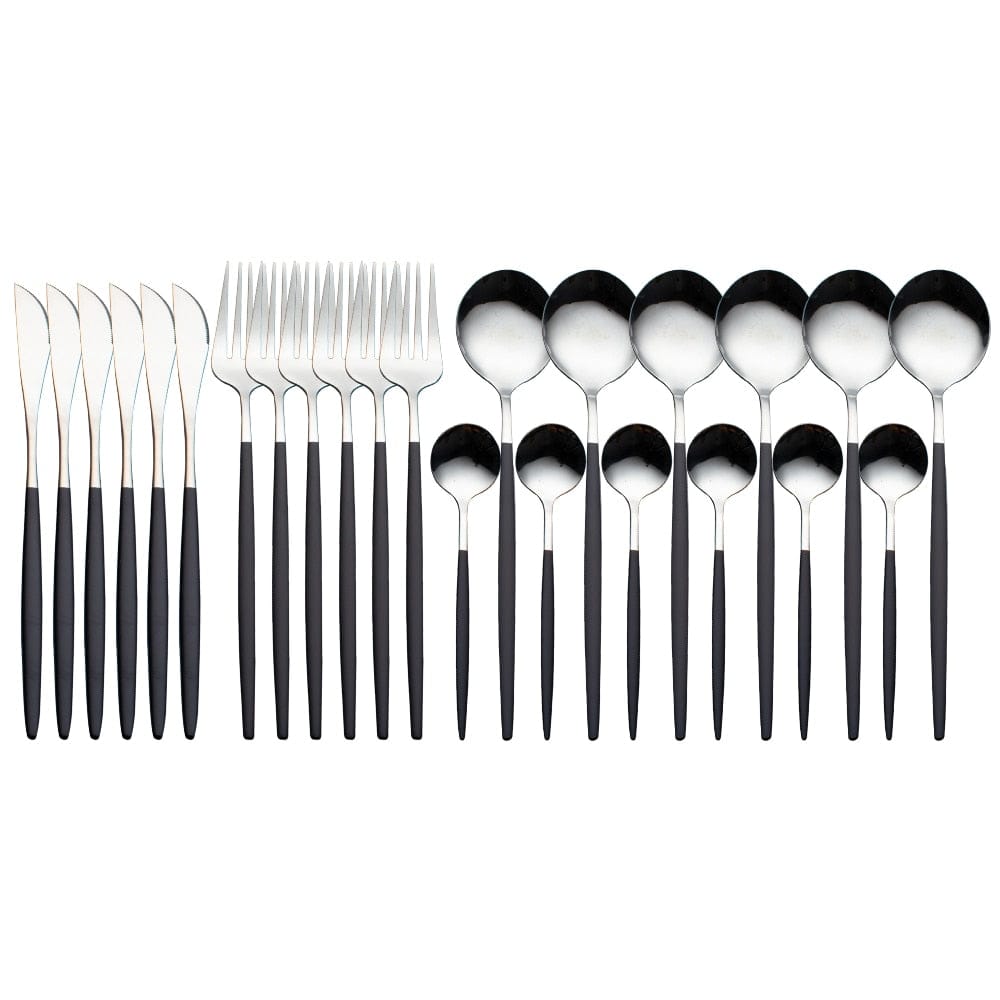 Unique 24pcs Cutlery Set Stainless Steel - Black Silver - 0 - HomeRelaxOfficial