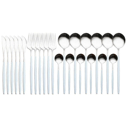 Unique 24pcs Cutlery Set Stainless Steel - White Silver - 0 - HomeRelaxOfficial