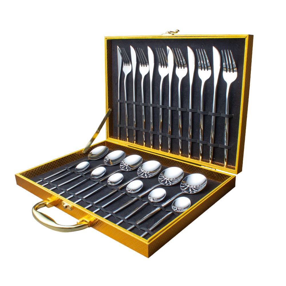 Unique 24pcs Cutlery Set Stainless Steel - Silver With Box - 0 - HomeRelaxOfficial