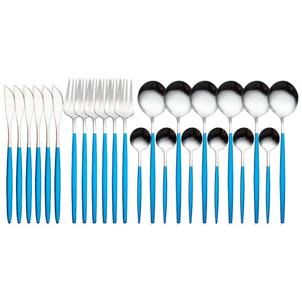 Unique 24pcs Cutlery Set Stainless Steel - Blue Silver - 0 - HomeRelaxOfficial