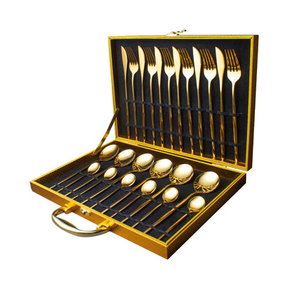 Unique 24pcs Cutlery Set Stainless Steel - Gold With Box - 0 - HomeRelaxOfficial