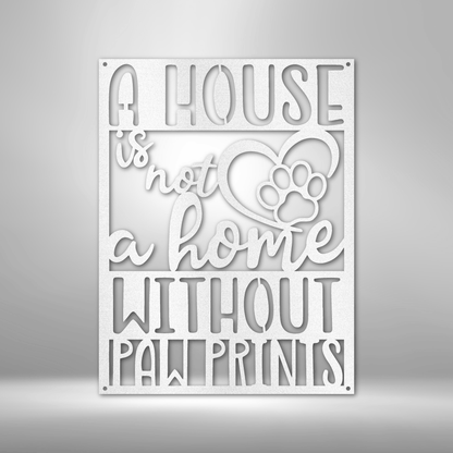 Home with Paw Prints - Steel Sign - White / 15" - Custom - HomeRelaxOfficial