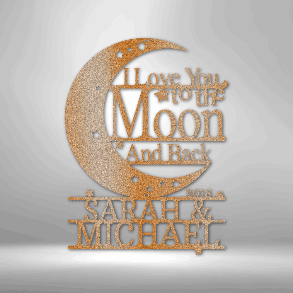 Moon and Back Monogram - Steel Sign - Copper / 12" - Custom - HomeRelaxOfficial