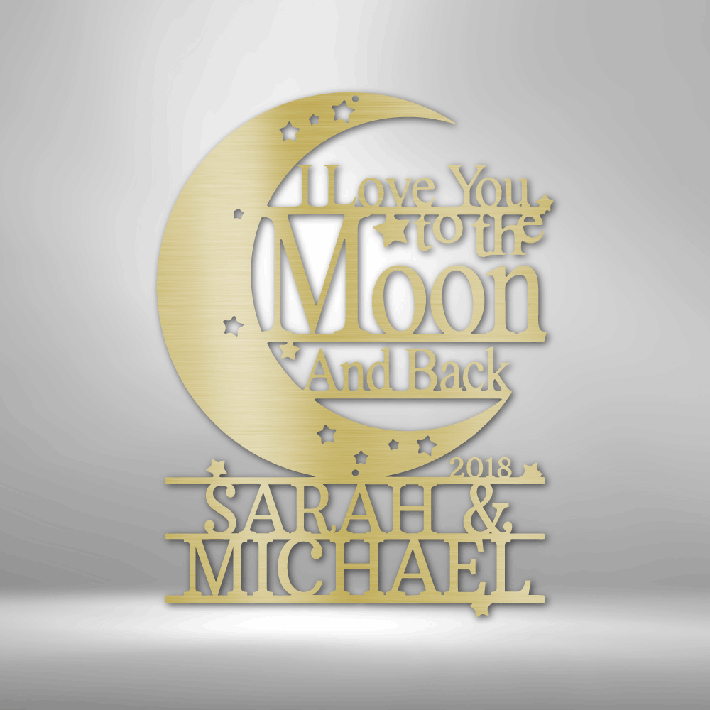 Moon and Back Monogram - Steel Sign - Gold / 12" - Custom - HomeRelaxOfficial