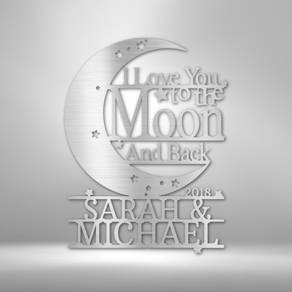 Moon and Back Monogram - Steel Sign - Silver / 12" - Custom - HomeRelaxOfficial