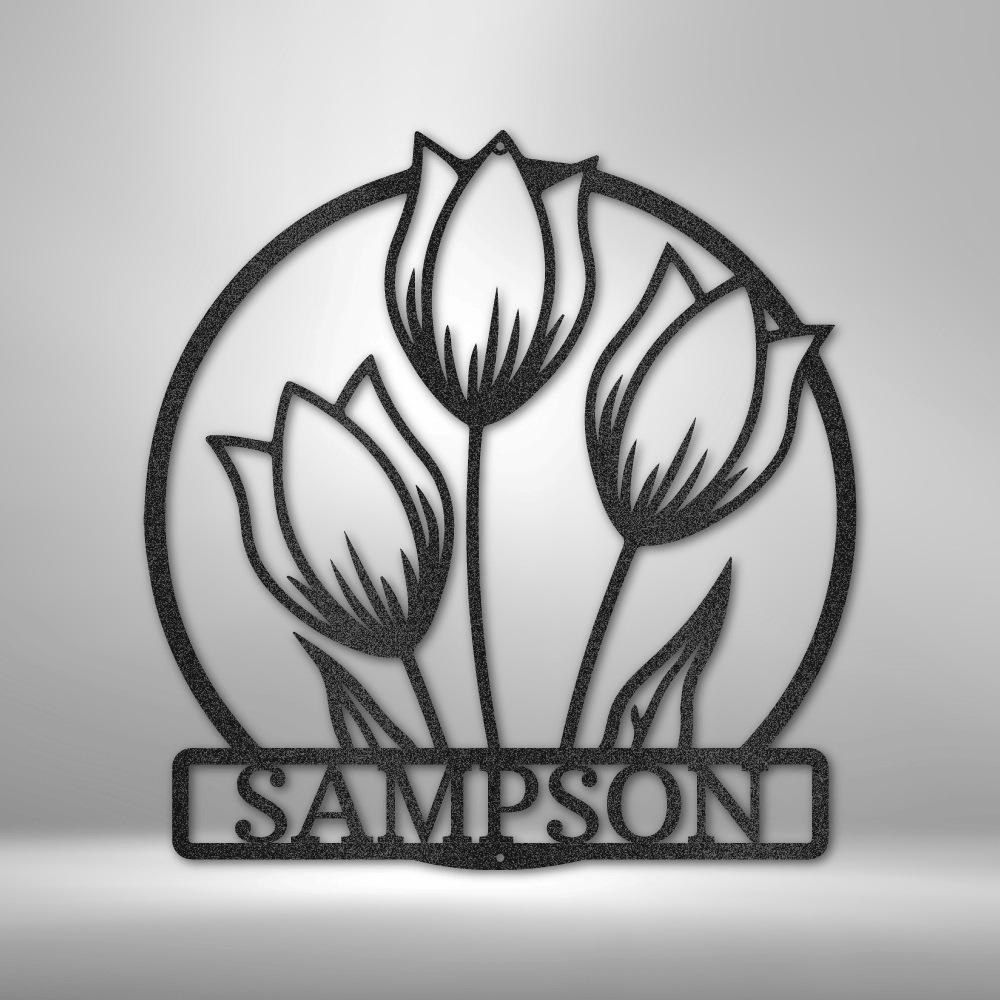 Custom Wild Tulip Monogram - Steel Sign - Black / 15" - Custom - HomeRelaxOfficial