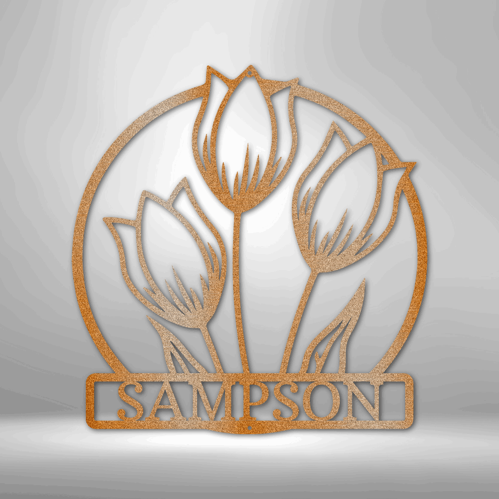 Custom Wild Tulip Monogram - Steel Sign - Copper / 15" - Custom - HomeRelaxOfficial