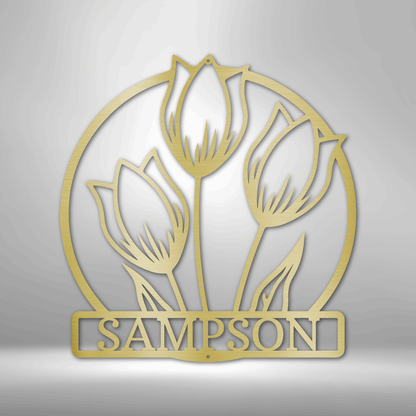 Custom Wild Tulip Monogram - Steel Sign - Gold / 12" - Custom - HomeRelaxOfficial