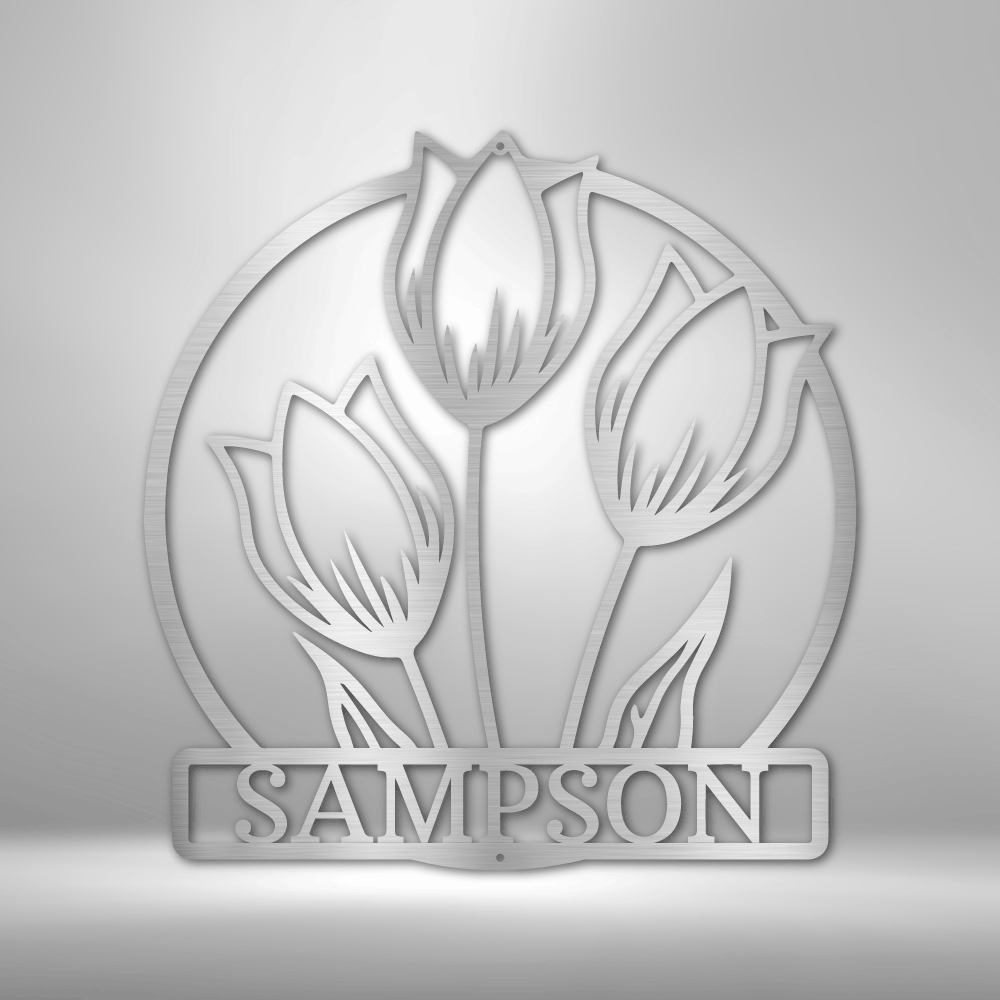 Custom Wild Tulip Monogram - Steel Sign - Silver / 15" - Custom - HomeRelaxOfficial