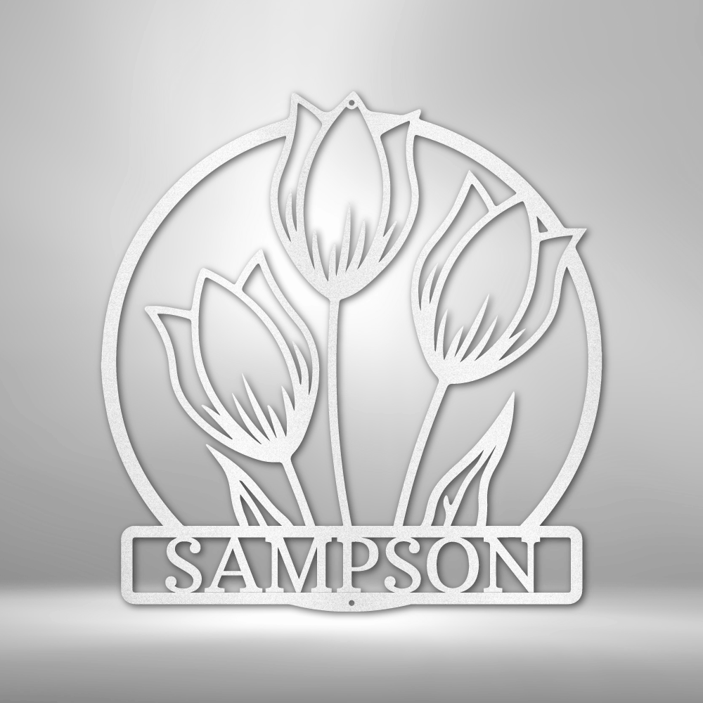 Custom Wild Tulip Monogram - Steel Sign - White / 15" - Custom - HomeRelaxOfficial