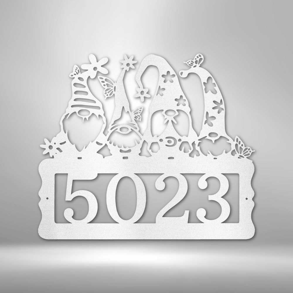 Personalized Gnome Address Sign - Steel Sign - White / 12" - Custom - HomeRelaxOfficial