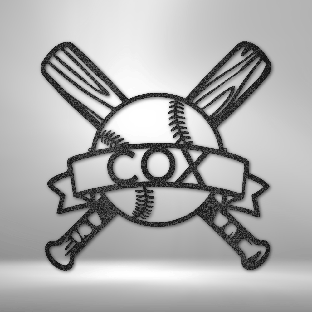 Baseball Monogram - Metal Sign - Black / 12" - Custom - HomeRelaxOfficial