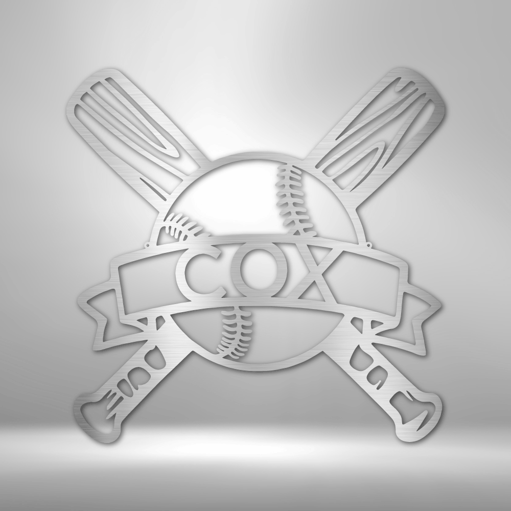 Baseball Monogram - Metal Sign - Silver / 12" - Custom - HomeRelaxOfficial