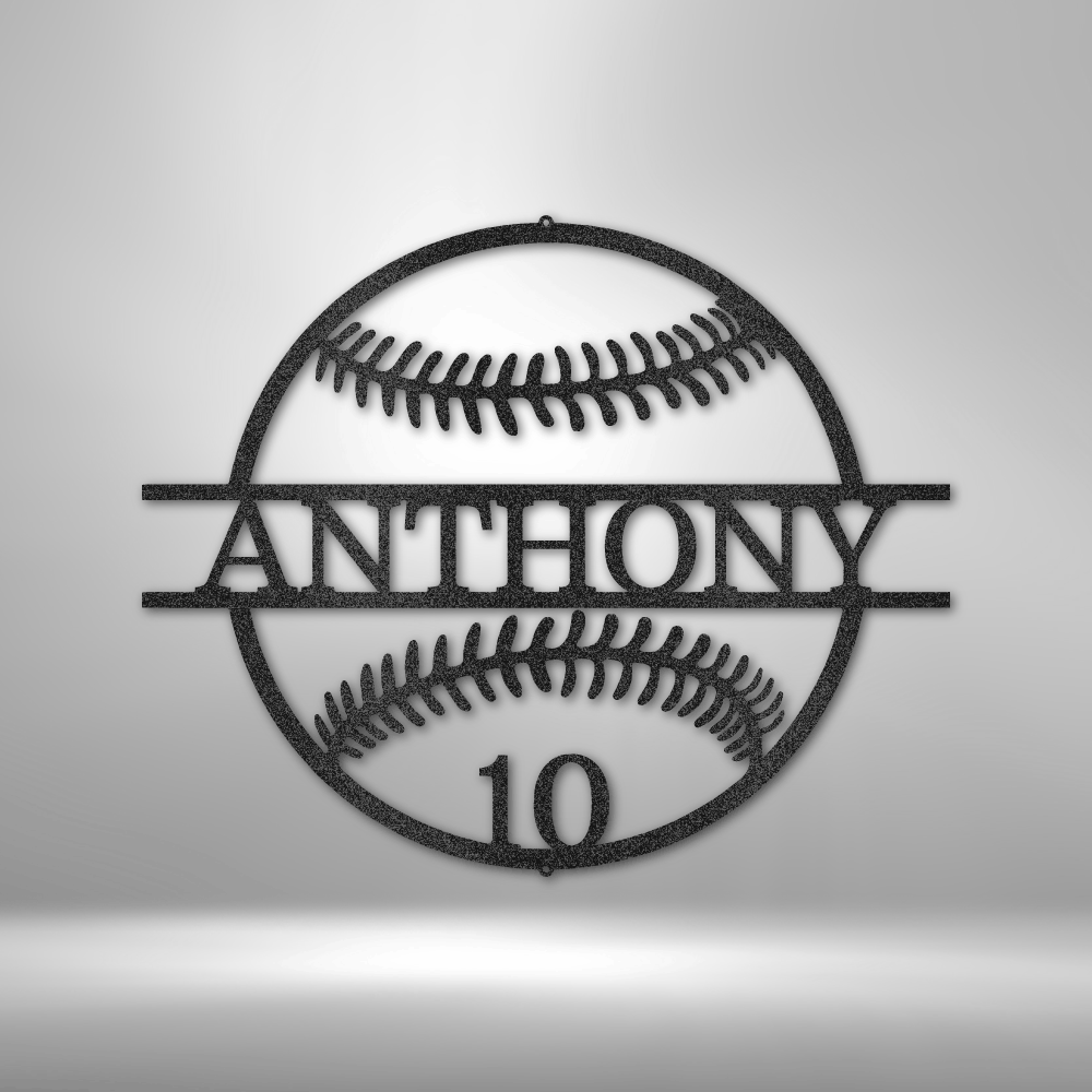 Name and Number Baseball - Metal Sign - Black / 12" - Custom - HomeRelaxOfficial