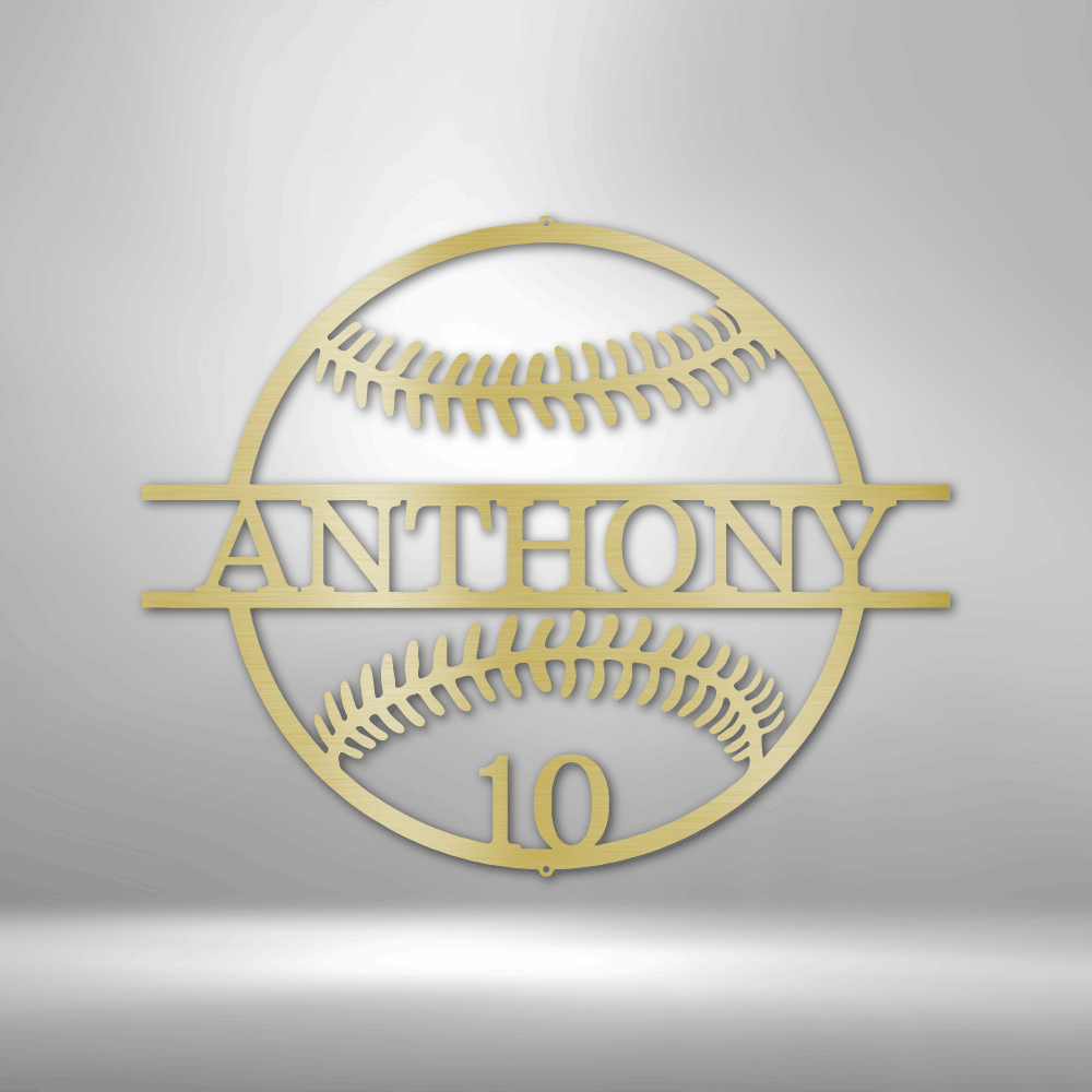 Name and Number Baseball - Metal Sign - Gold / 12" - Custom - HomeRelaxOfficial