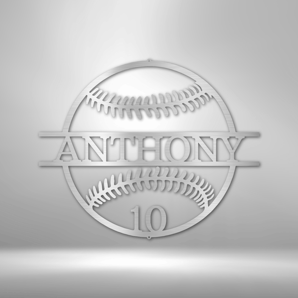 Name and Number Baseball - Metal Sign - Silver / 12" - Custom - HomeRelaxOfficial
