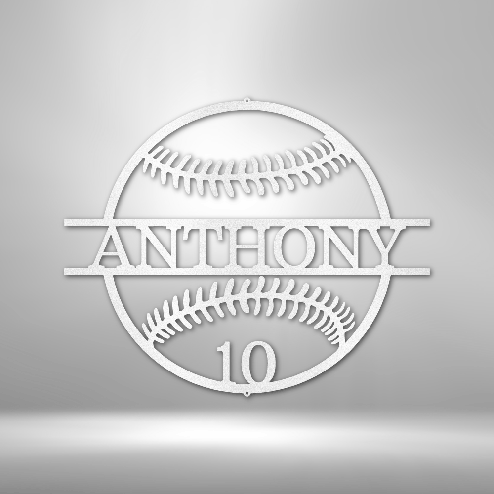 Name and Number Baseball - Metal Sign - White / 12" - Custom - HomeRelaxOfficial