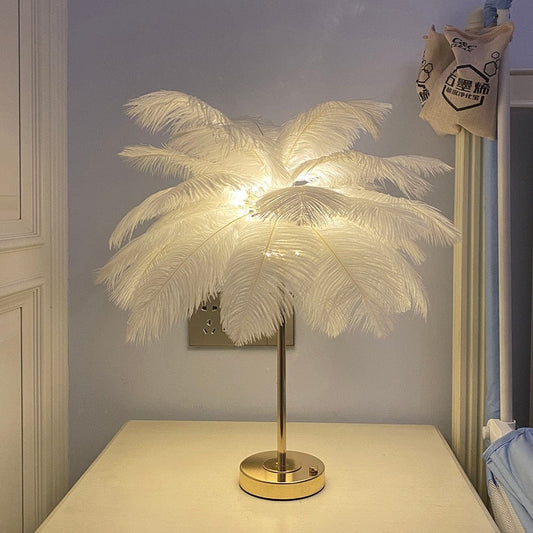 Ostrich Feather Lamp - White / USB Powered - 0 - HomeRelaxOfficial