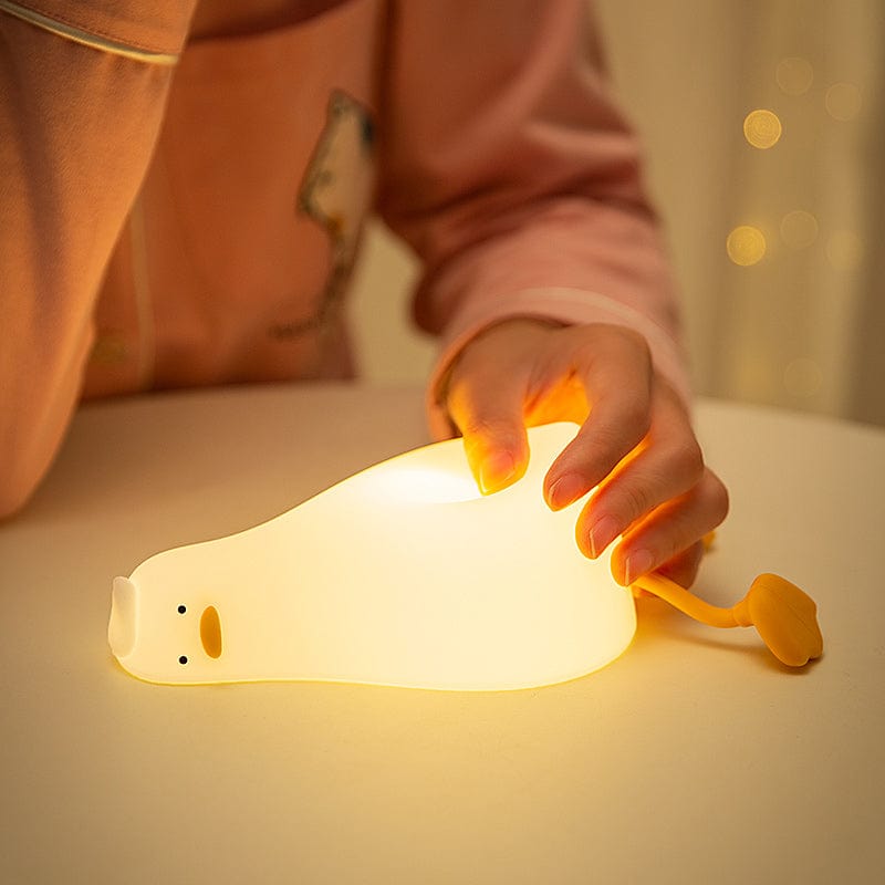 Lie Flat Duck Silicone Night Light Children's Bedside Table Lamp LED Smart With Sleep Night Light Pat Dimming Atmosphere Table Lamp Gift - Lamp - HomeRelaxOfficial