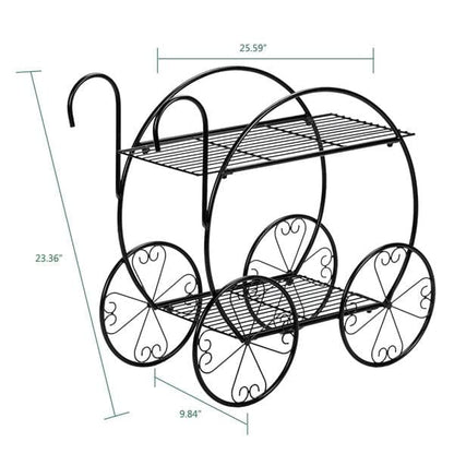 Paint With Handle Cart Shape 2 Layer Plant Stand Black - HomeRelaxOfficial