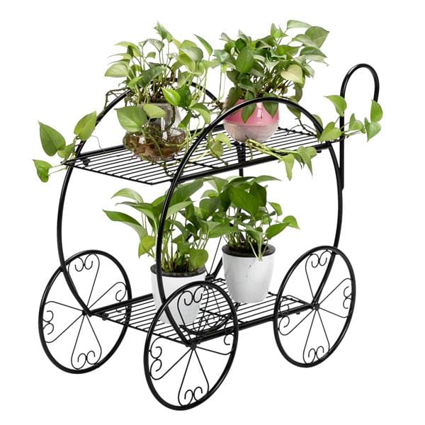 Paint With Handle Cart Shape 2 Layer Plant Stand Black - HomeRelaxOfficial