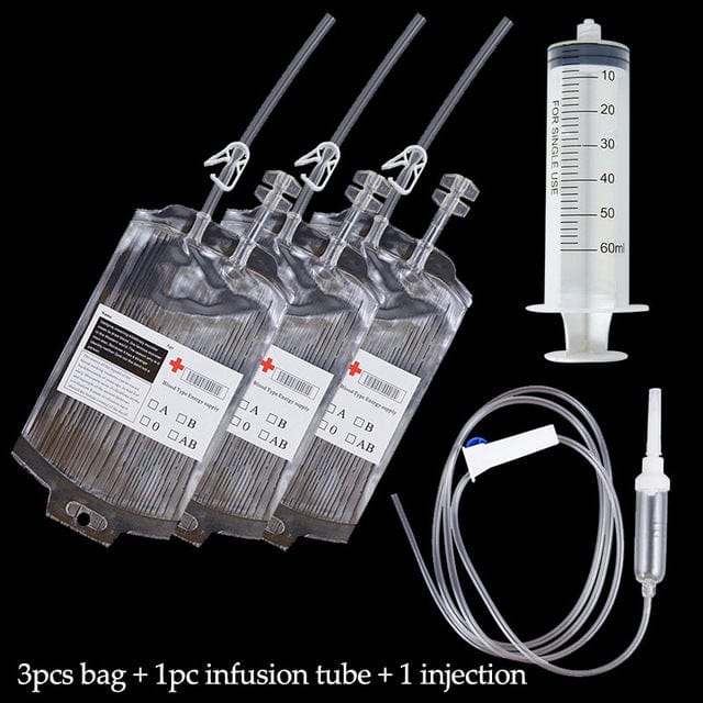 Halloween Blood Bags for Drinks - 3x Blood Bags + 1x Infusion Tube + 1 Injection - HomeRelaxOfficial