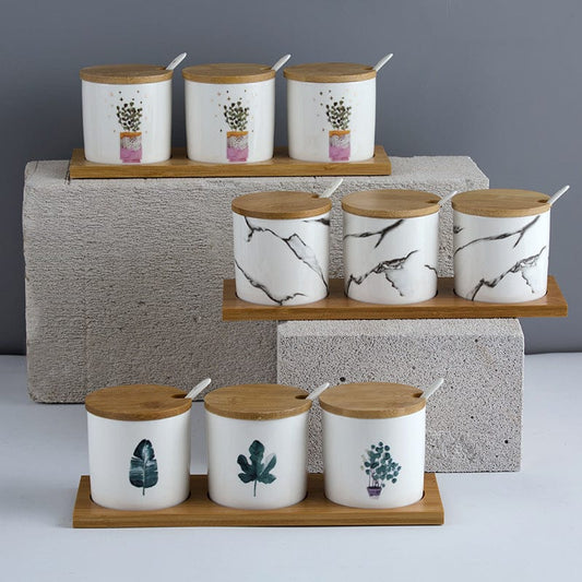 Three-piece Ceramic Seasoning Jar With Lid - Kitchen - HomeRelaxOfficial