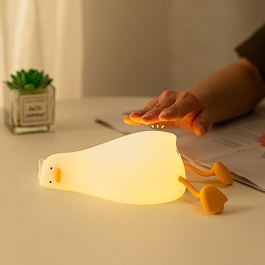 Lie Flat Duck Silicone Night Light Children's Bedside Table Lamp LED Smart With Sleep Night Light Pat Dimming Atmosphere Table Lamp Gift - Lamp - HomeRelaxOfficial